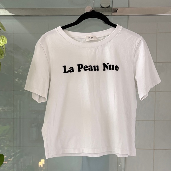 Celine Tops - Celine White Short-Sleeve 'La Peau Nue' Graphic Tee